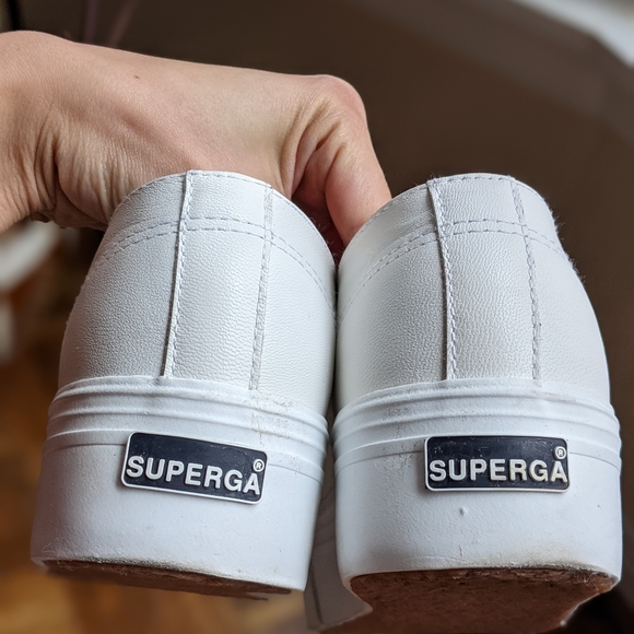 Superga white leather platform shoes, US size 7.5 - Picture 5 of 11